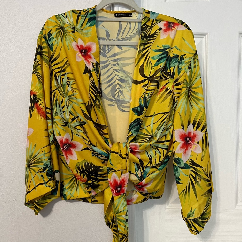 Yellow Floral Women's Top Beach Kimono